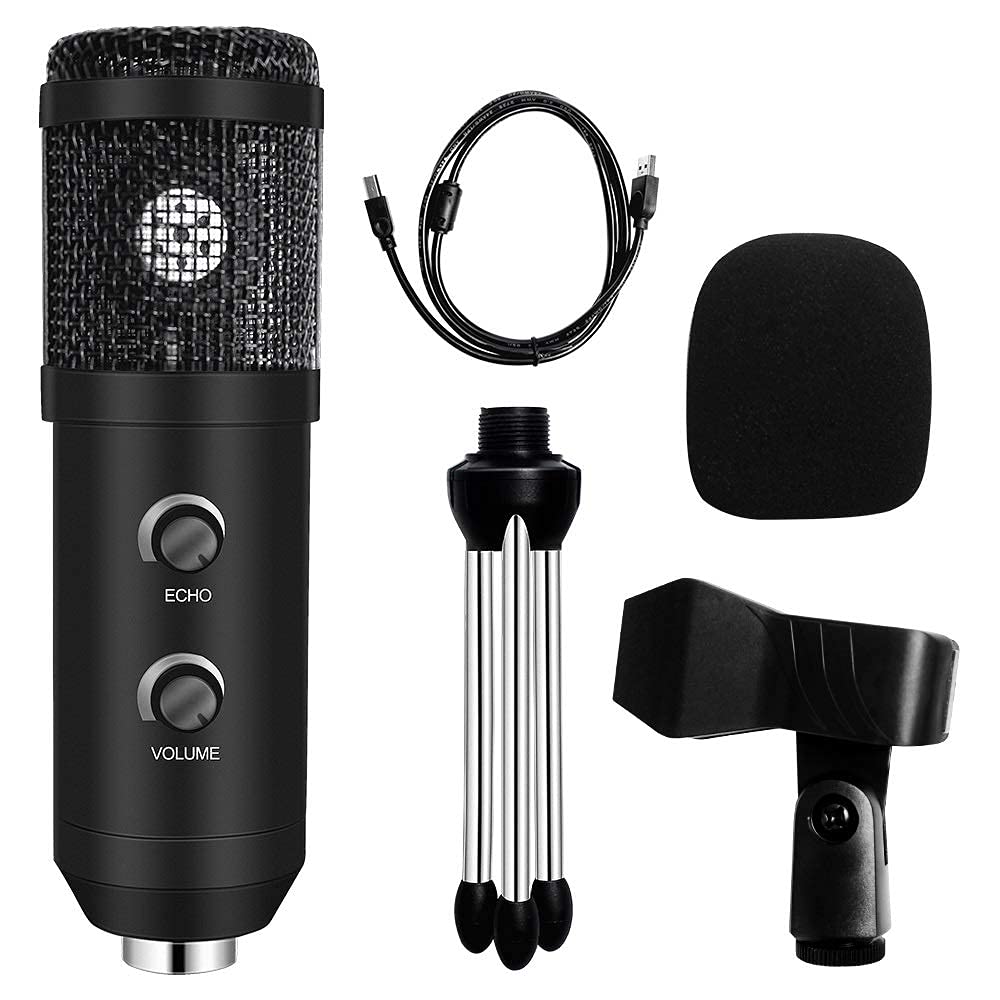 Microfono a condensatore per Computer USB E20 con Kit Studio con Luce ad Anello e Supporto per Braccio per Registrazione Video di Gioco