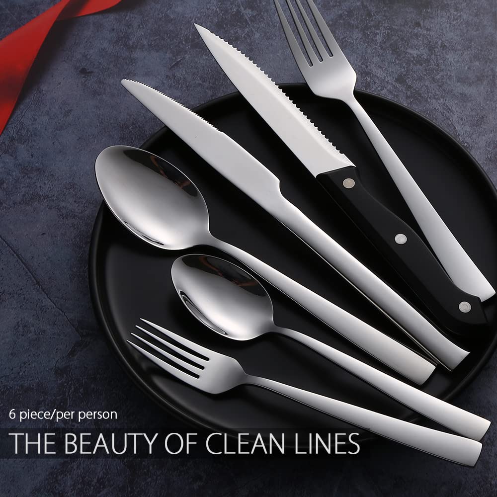 Set Posate 36 Pezzi MIAMIO In Acciaio Inossidabile Nero - Per 6 Persone, Lavabile In Lavastoviglie