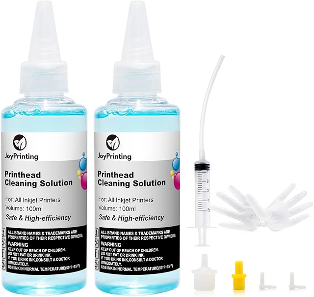JoyPrinting Printhead Cleaner Kit for All Inkjet Printers, Printer Nozzle Cleaning Kit Compatible for All Print Heads of Printers Epson/HP/Canon/Brother/HP/Lexmark/Kodak and Samsung 100ml (2-Pack)