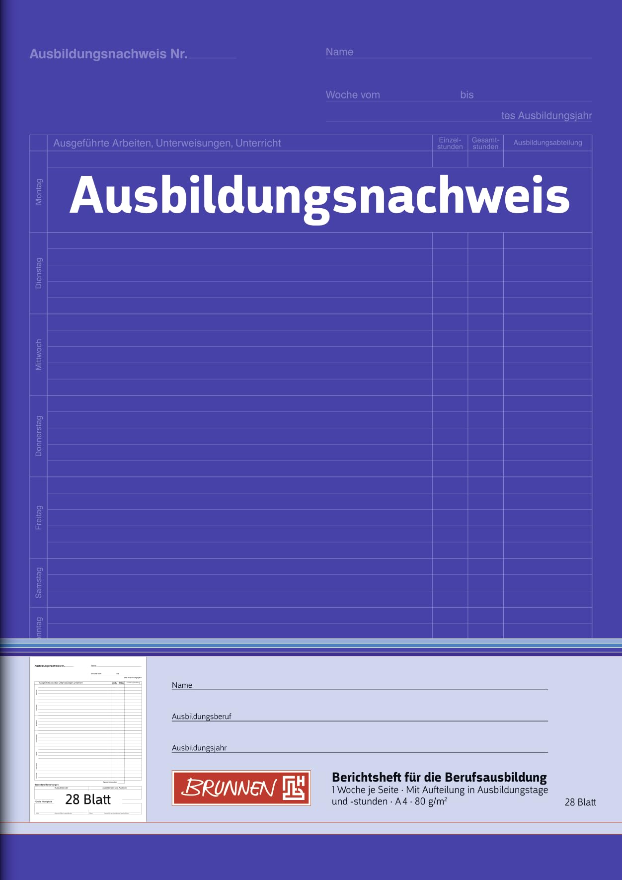 Brunnen 1026366223 10X Heft A4 Ausbildungsnachweis 1W/1S