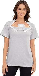 Chemo Shirts for Port Access Women Short Sleeve Front Snap Adaptive Top Post Shoulder Surgery Recovery Clothing