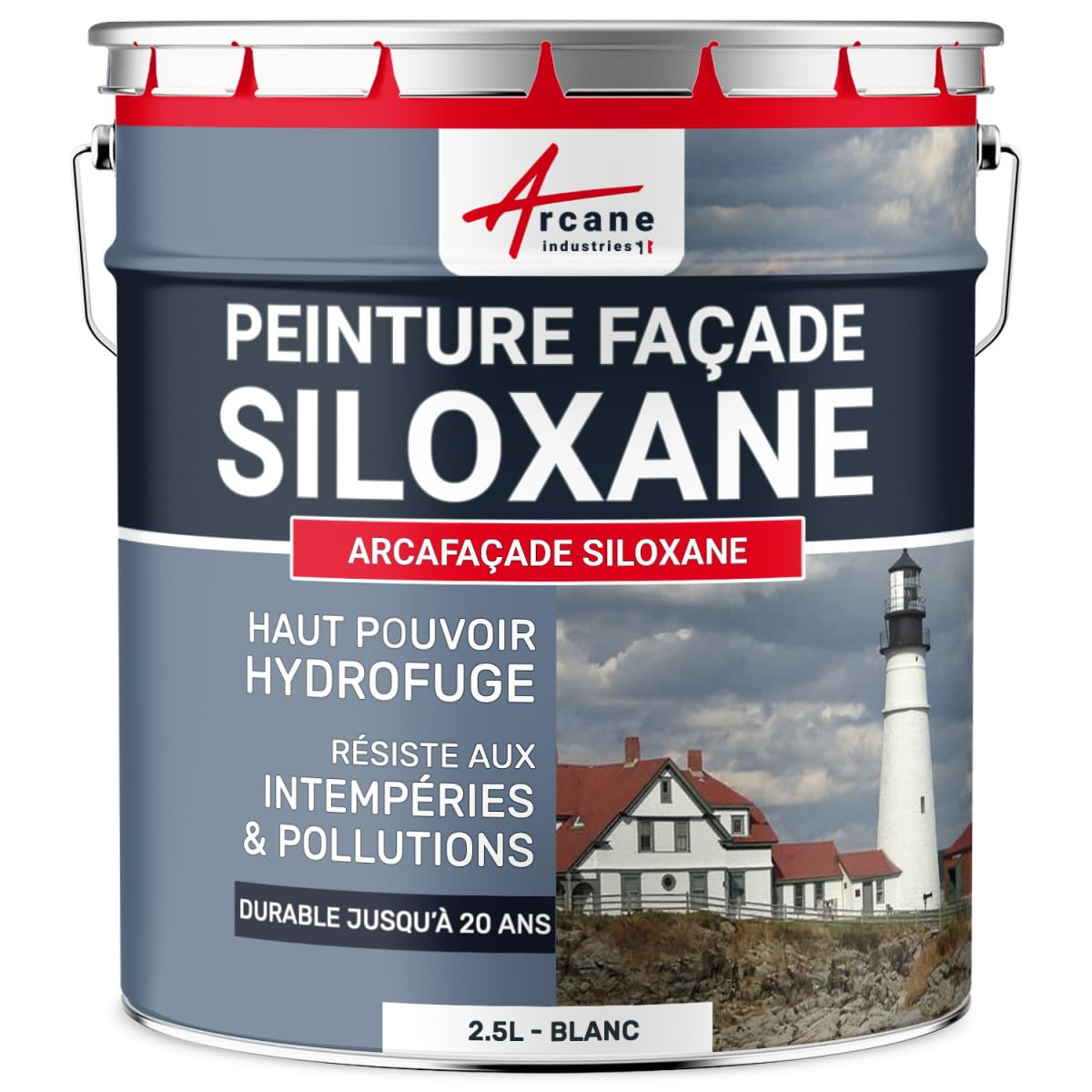 ARCANE INDUSTRIES Peinture Facade Siloxane Hydrofuge - ARCAFACADE SILOXANE - 2.5 L (+ ou - 15 m² en 1 Couche) Blanc