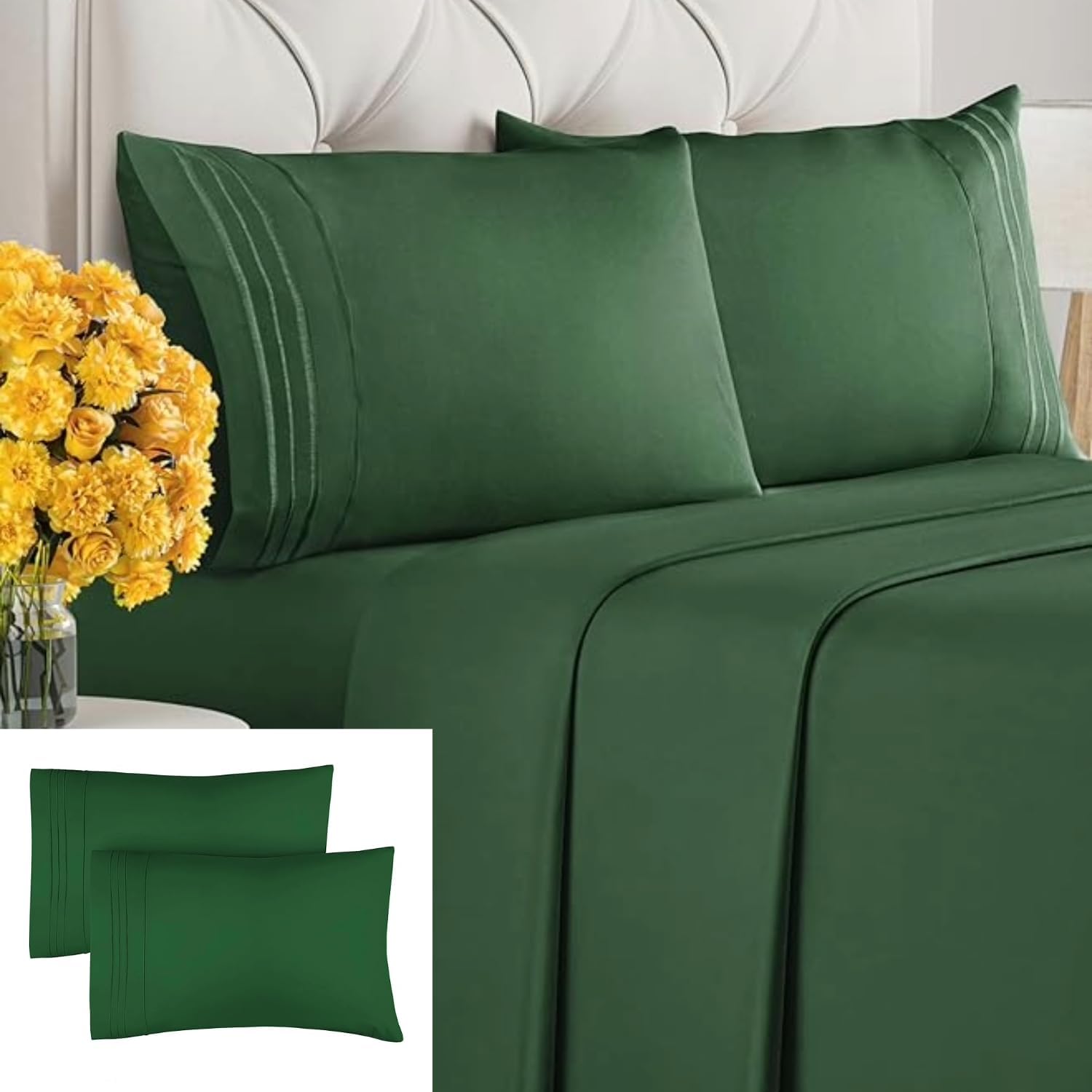 CGK Unlimited Emerald Green 4Piece Sheet Set & Pillowcase