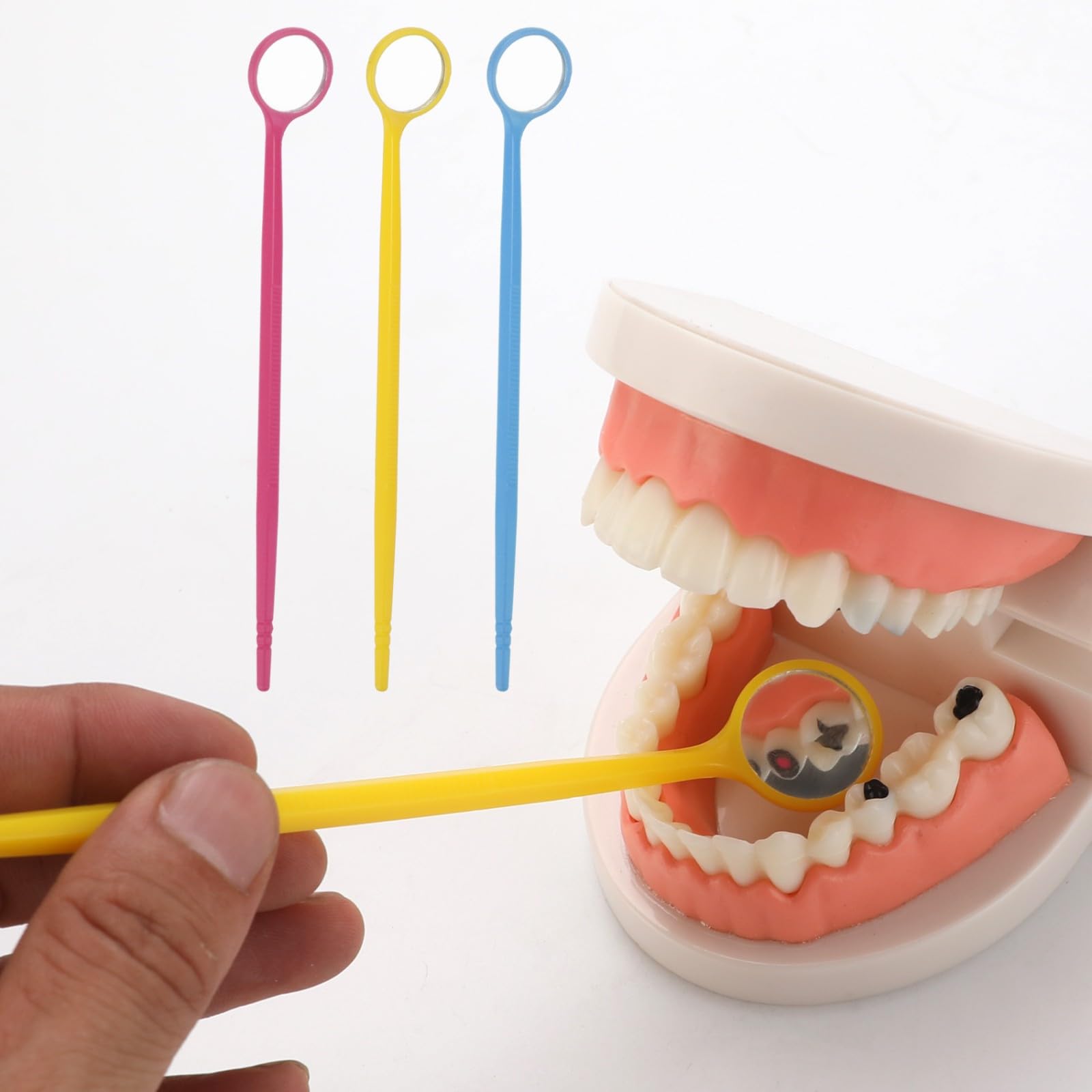 200 pezzi Specchietti orali dentali con manici lucidi Specchietti monouso per visita dentistica Specchietto orale dentale Specchietto antiappannamento Ogni specchio confezionato singolarmente(White)