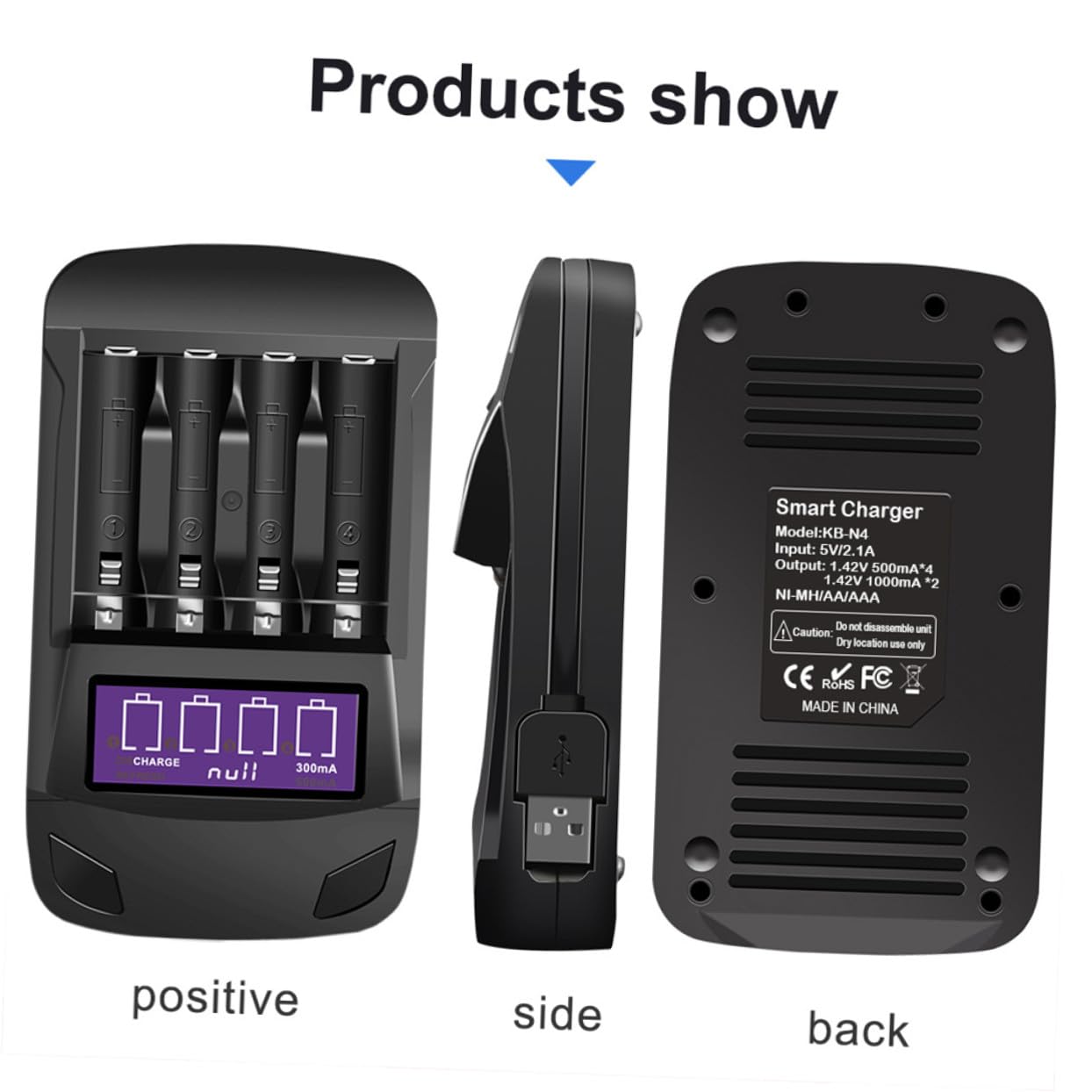 jojofuny 2kawałki Usb Inteligentny Ładowarka Baterii Czterozłączowa z Wyświetlaczem Lcd Adapter Do Baterii Aa Aaa Funkcja Ładowania Rozładowania i Odświeżania Przenośna i Wygodna