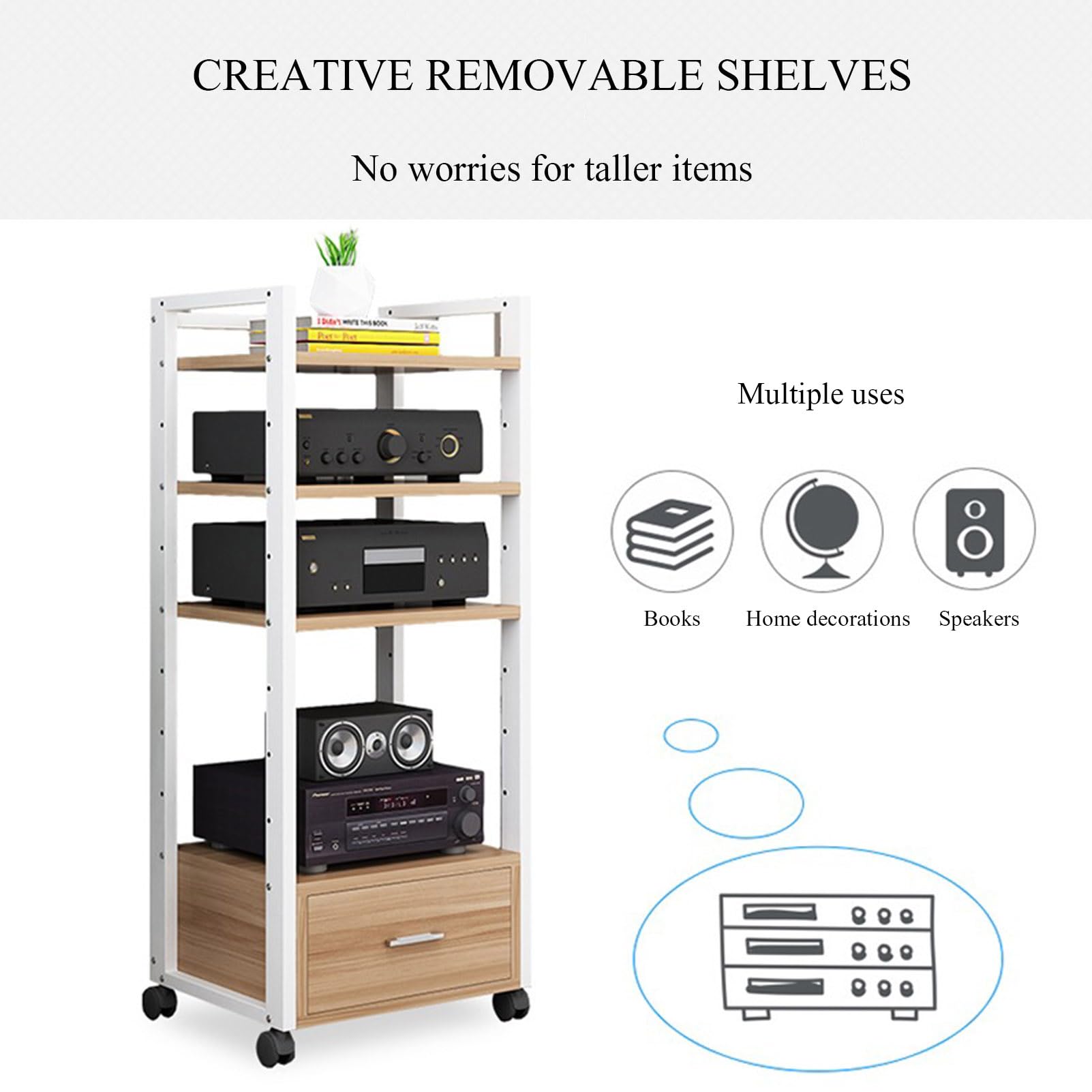 Supporto multimediale AV a 3/4/5 Livelli con cassetto, mobiletto HiFi Audio Video Mobile Stereo mobiletto TV Lettore CD unità di archiviazione componenti, scaffale per al