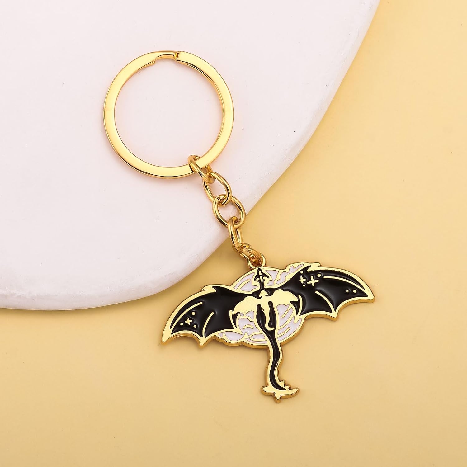 Black Dragon Keychain Inspired by Fourth Wing - Gold Gothic Book Charm