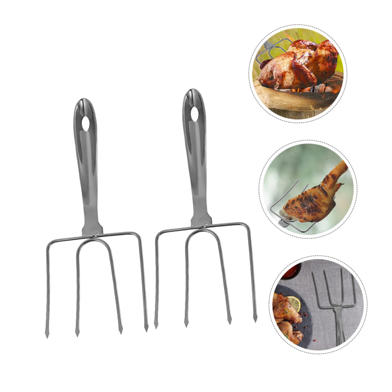Mikinona 2pezzi Forchette Per Arrosto Acciaio Inossidabile Per Grigliate Di Pollame e Tacchino Strumenti Per Bbq Resistente Alle Alte Temperature Facile Da Pulire e Trasportare