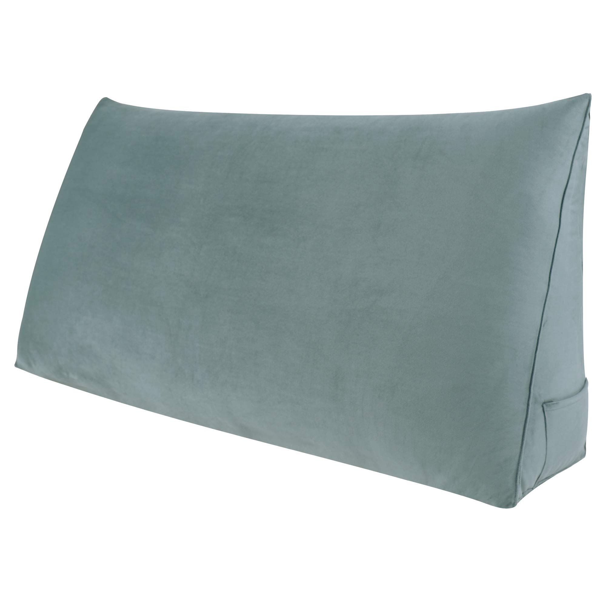 WOWMAX Large Bolster Triangular Positioning Support Reading Backrest Wedge Pillow for Headboard for Day Bed Bunk Bed with Removable Cover Velvet No Button Grey Full