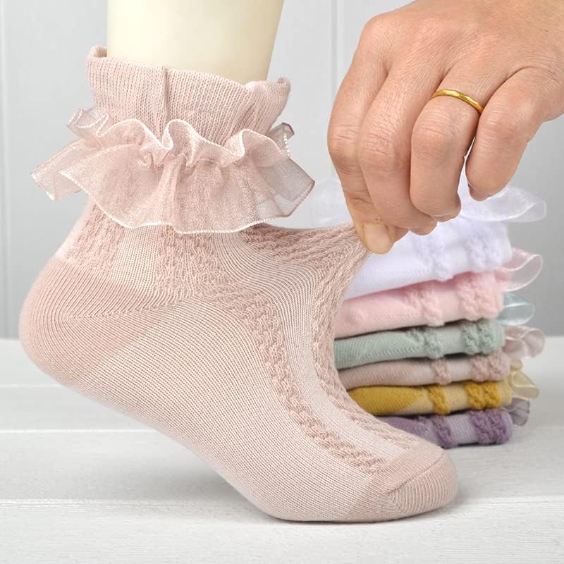 Baby Toddlers Girls Ruffle Lace Trims Socks Eyelet Mesh Princess Cotton Soft Dress Frilly Socks Kids 1-9T - Image 3