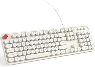 KNOWSQT Wired Computer Keyboard - Milky White Full-Sized Round Keycap Typewriter Keyboards, Plug Play USB Keyboard for Windows, PC, Laptop, Desktop, Mac