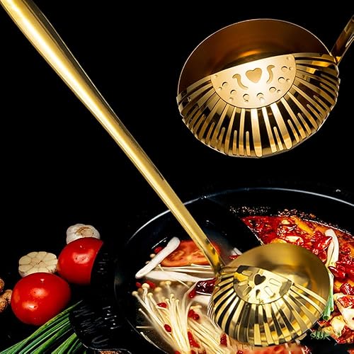 Miniatura 7 de Cucharón colador de acero inoxidable, colador de sopa 2 en 1 separa líquidos, colador de sopa colador de sopa para cocinar y colar, 2 piezas