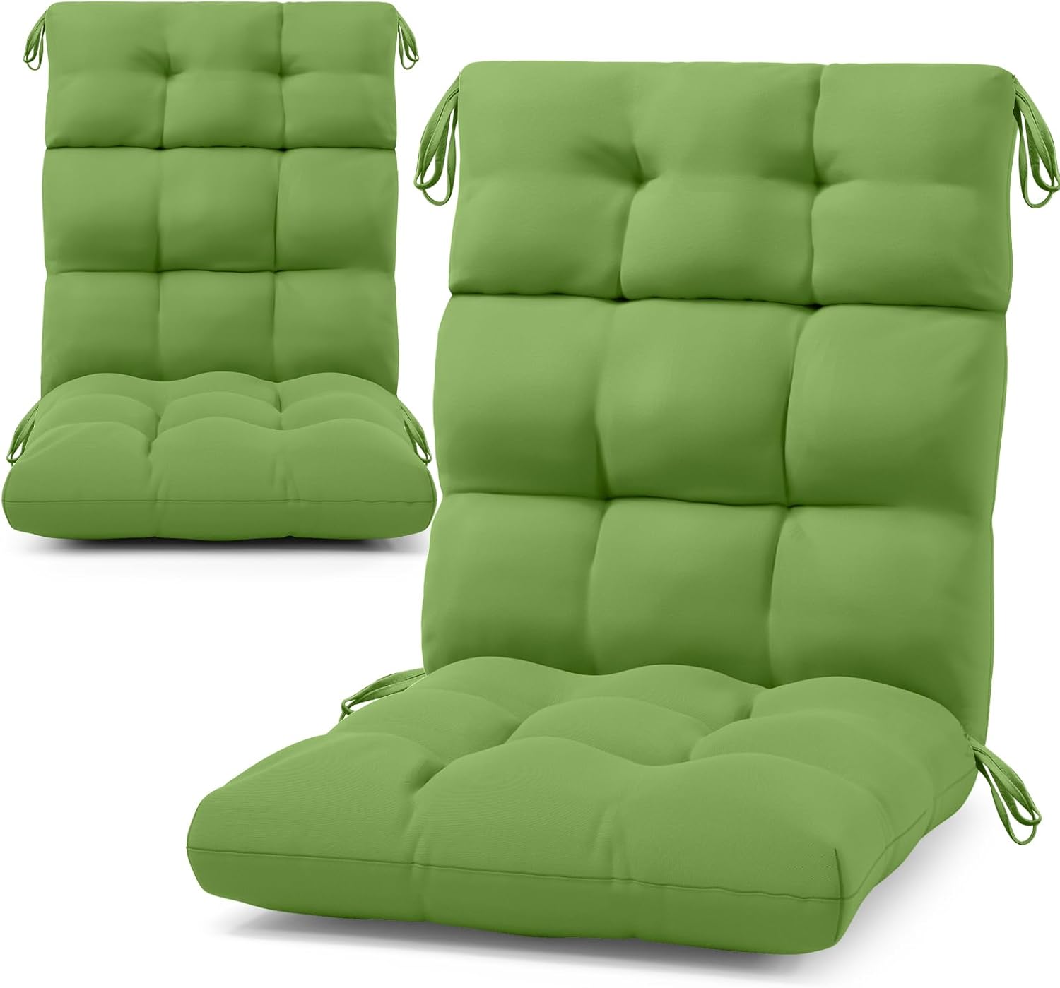 Indoor/Outdoor High Back Chair Cushions 2pcs, Patio Seat Cushion with Back Water-Resistant Green Cushion for Adirondack Chair