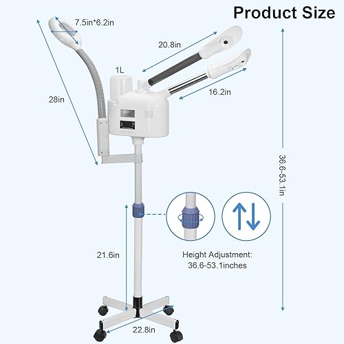 Miniatura 8 de Vaporizadores faciales profesionales 3 en 1 con lámpara de aumento 5X, calefacción PTC, vaporizador de niebla calientefría para el hogar, salón de