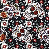 2 Pieces Sugar Skull Fabric Halloween Decorative Fabric Mexican Skulls Fabric Fat Quarters Sewing Fabric 35.4 x 43.3 Inches for Halloween Party Supplies DIY Sewing