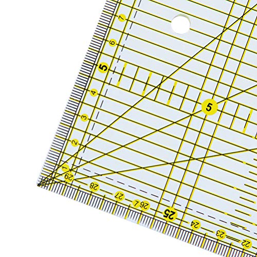 ATPWONZ Quilting Ruler, 6\" x 12\" Laser Cut Acrylic Quilters\' Ruler with Adhesive Non-Slip Grips, Patented Double Colored Grid Lines for Easy Precision Cutting, Ruler for Quilting, Sewing & Crafts