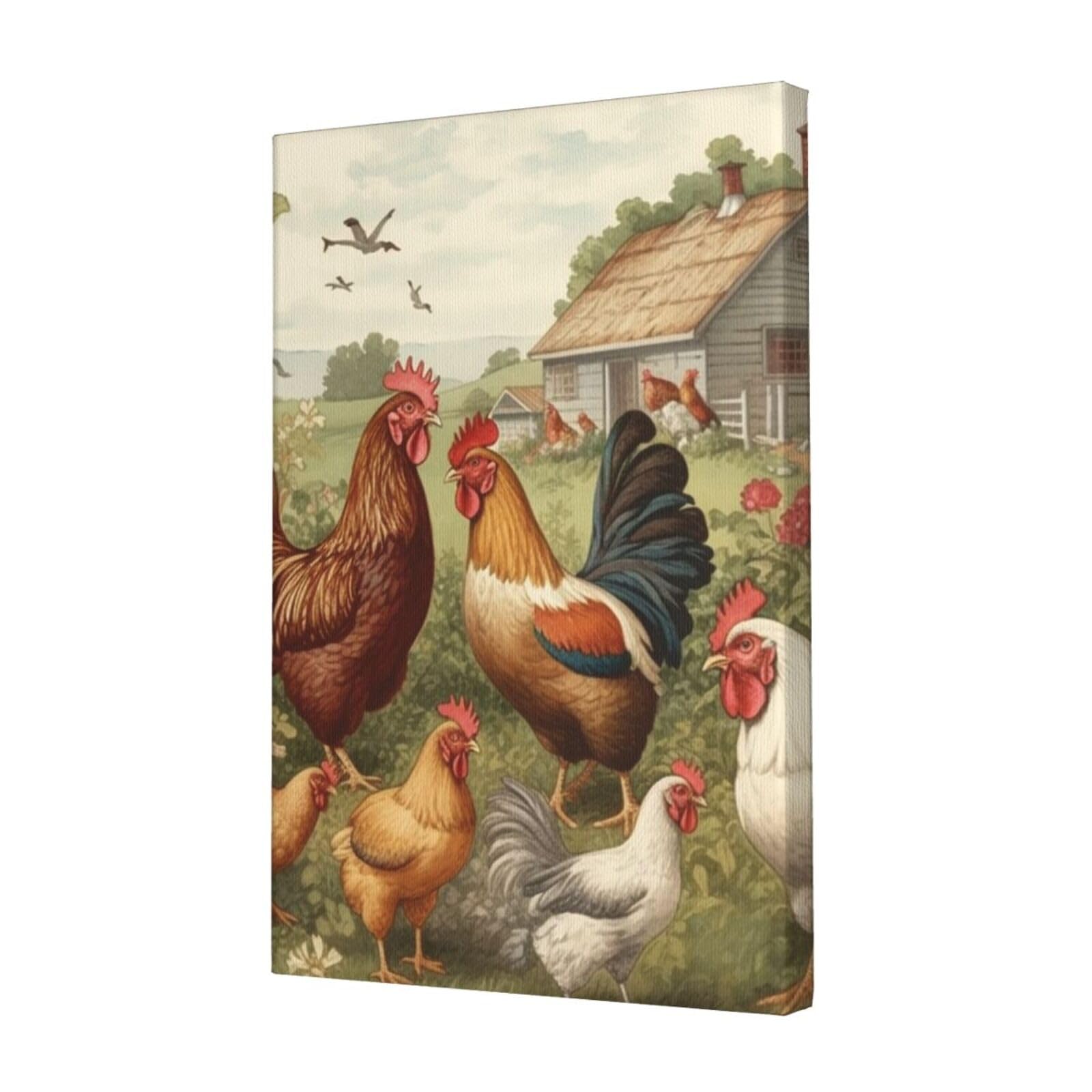 KLOPH Chickens and Farm Canvas Wall Art for Living Room 12"x18" Modern Artwork Painting for Bathroom Hanging Canvas Prints Aesthetic Wallart for Bedroom Kitchen Office Wall Decor