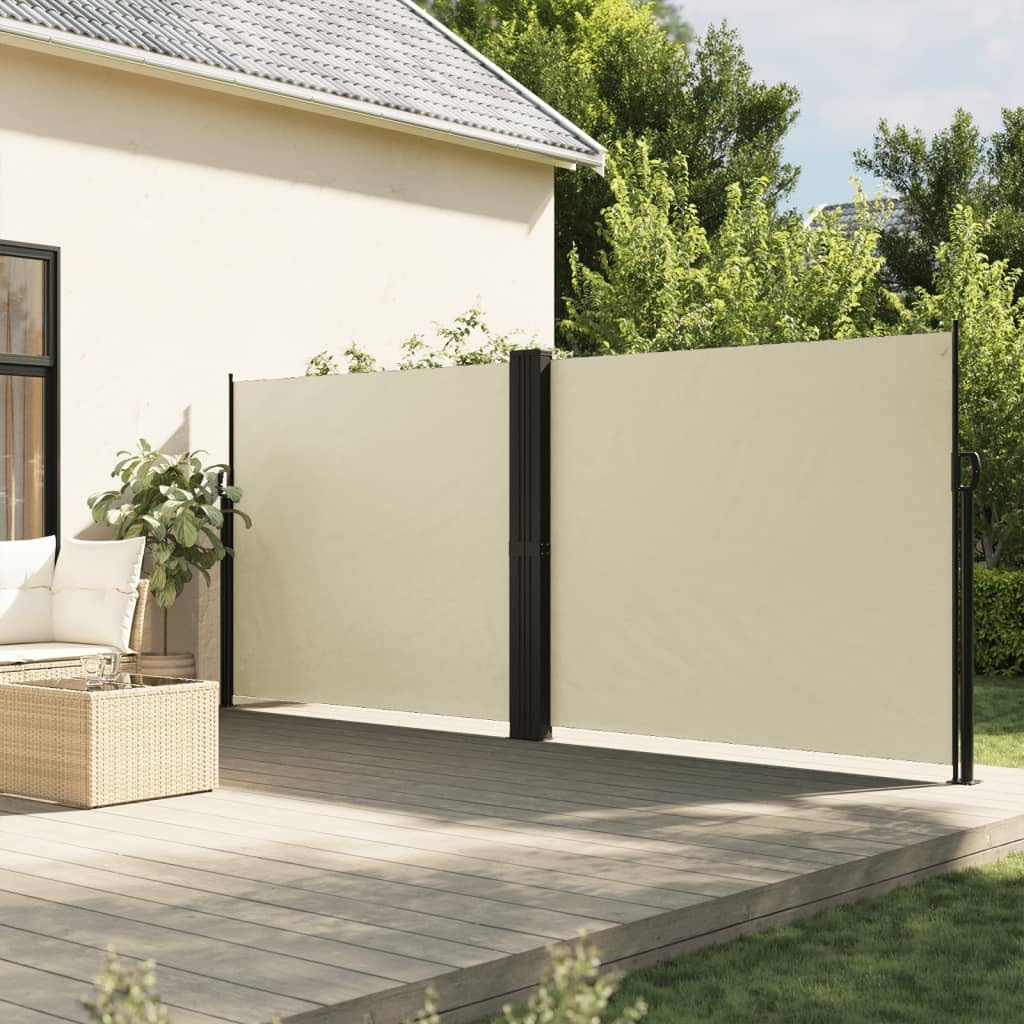 IKAYAA Retractable Side Awning Privacy screen garden Balcony Screen Fence Panels Wind & UV for Balcony, Terrace, Pool-cream-180 x 600 cm