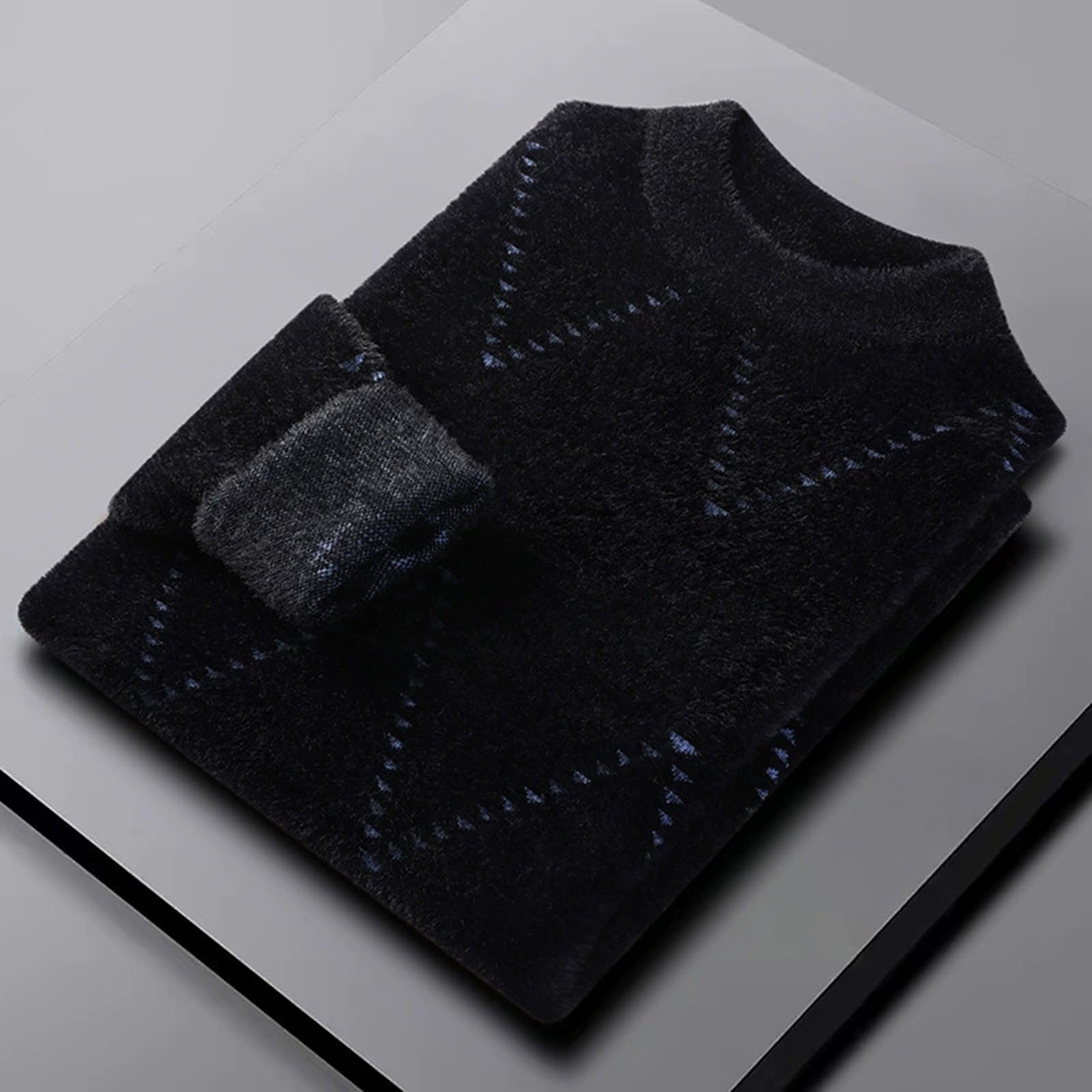 Pull Maille Homme,Pull d'hiver en Tricot Chaud Doublé Polaire avec Col Montant Et Motif Jacquard pour Les VêTements DéContractéS D'ExtéRieur par Temps Froid