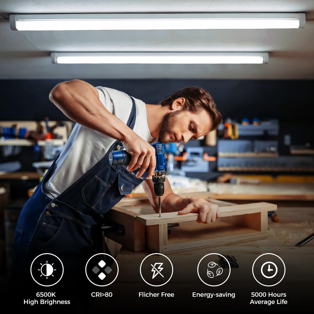 36W Fluorescente LED 120 cm, Tubo LED Garaje, Barra LED，Lámpara de Techo 3996LM 6500K, IP65 Impermeable, Enlazable, para Garaje, Taller, Almacén, Oficina - Paquete de 10