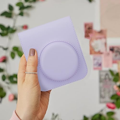 Miniatura 7 de Funda de piel sintética compatible con cámara instantánea Instax Mini 12 con correa ajustable y bolsillo (azul)