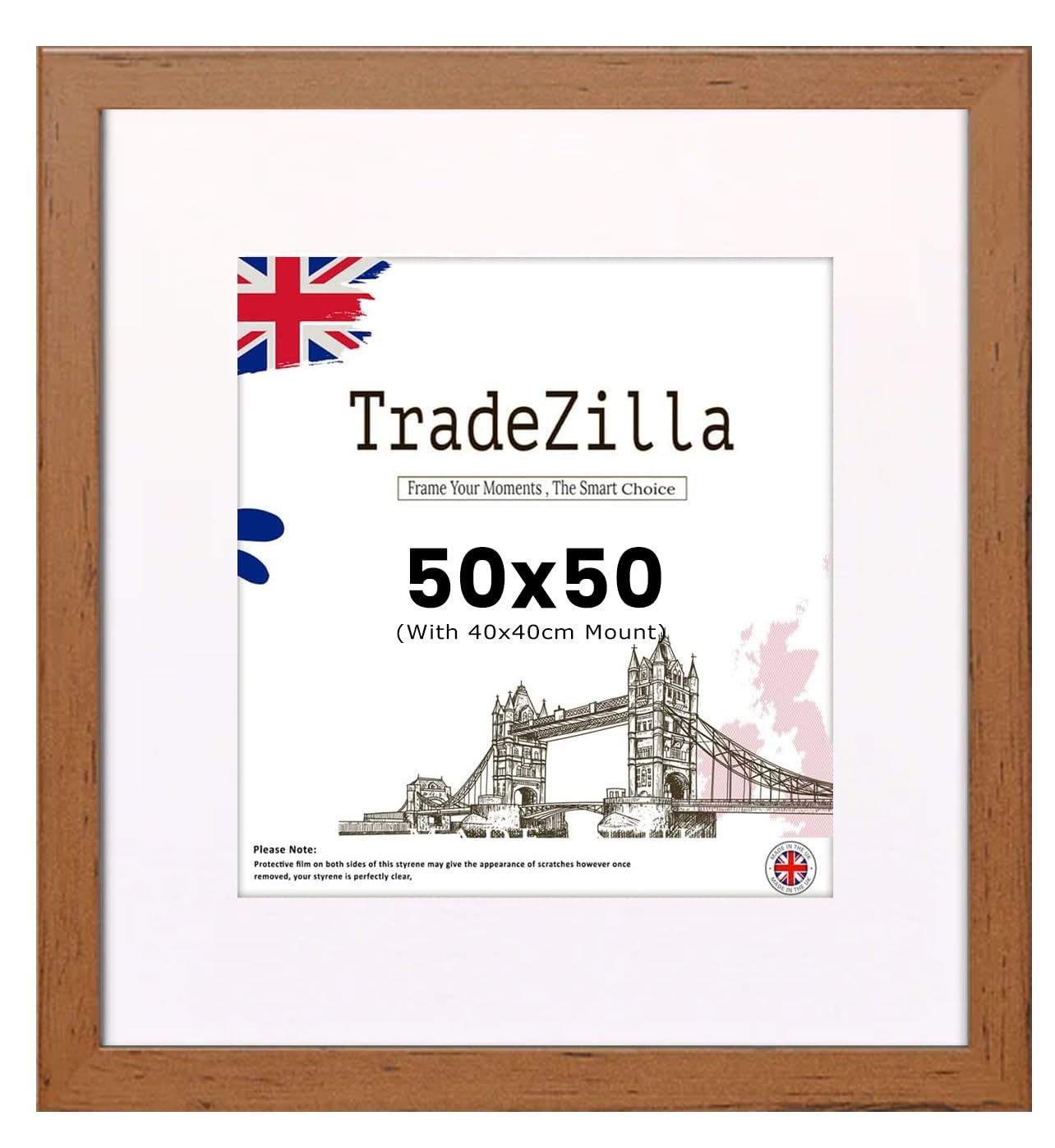 TradeZilla Elegant Walnut Square Thin Photo Frame in Solid Wood, 50x50cm-Pic Size 40x40cm Picture Display, Walnut Wall Mount Handmade with Photo Frame for Photos, Certificates, (Walnut) โ image 1