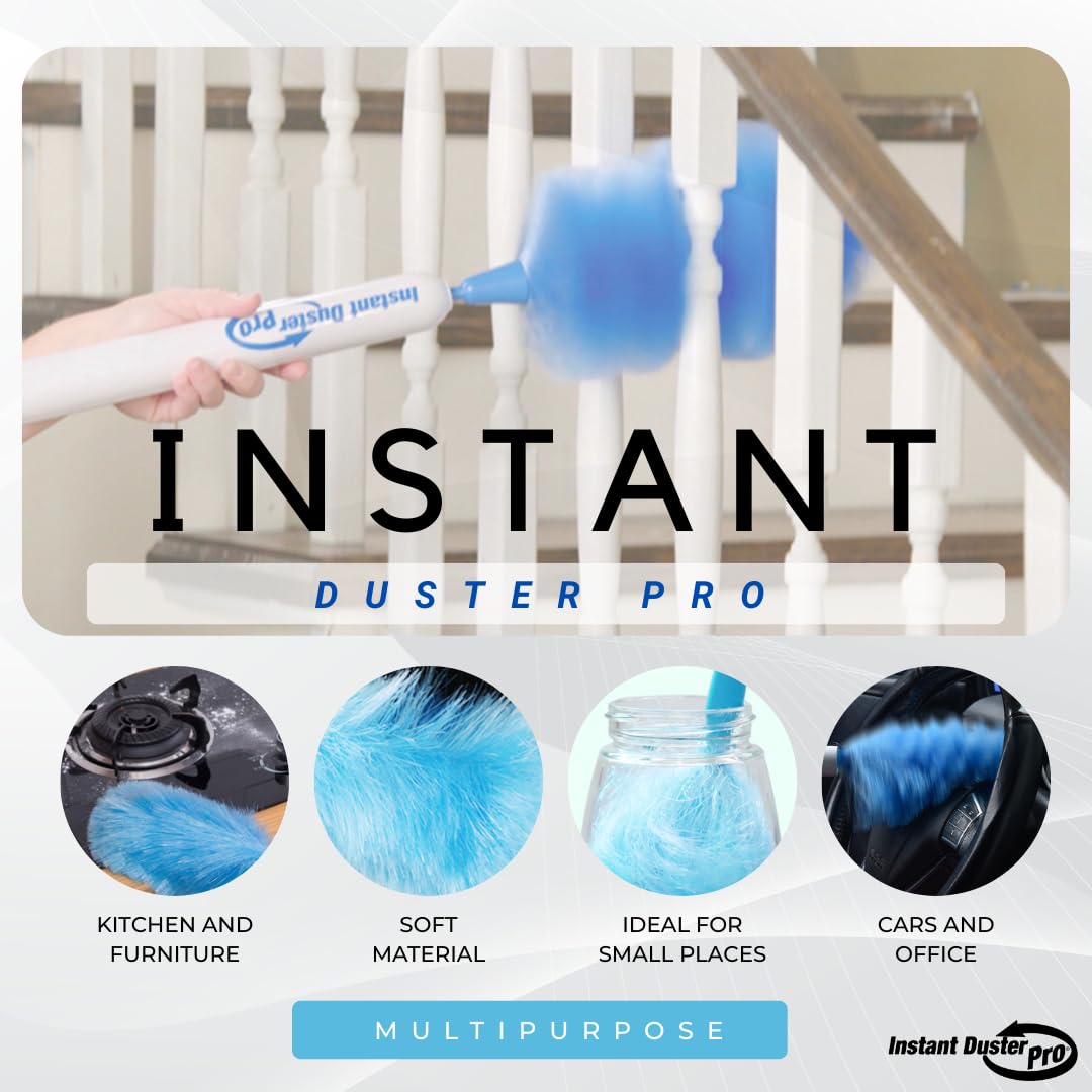 Instant Duster Pro Plumero eléctrico inalámbrico Original, Sistema Antiestático, Fibras electromagnéticas