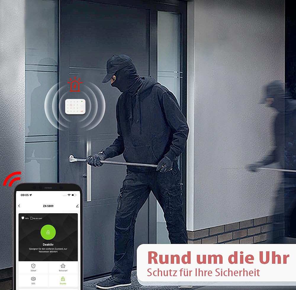 VisorTech Sistema Alarma WiFi: Juego de 6 Piezas Juego de Alarma WiFi, 2X Sensor para Puertas/Ventanas, Detector de Movimiento PIR inalámbrico (con Contacto para Ventana, Kit, Tableta)