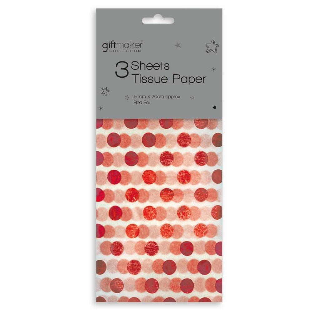 3 Sheets of Foil Spotty Gift Wrap Tissue Paper Choose from Gold Red Silver