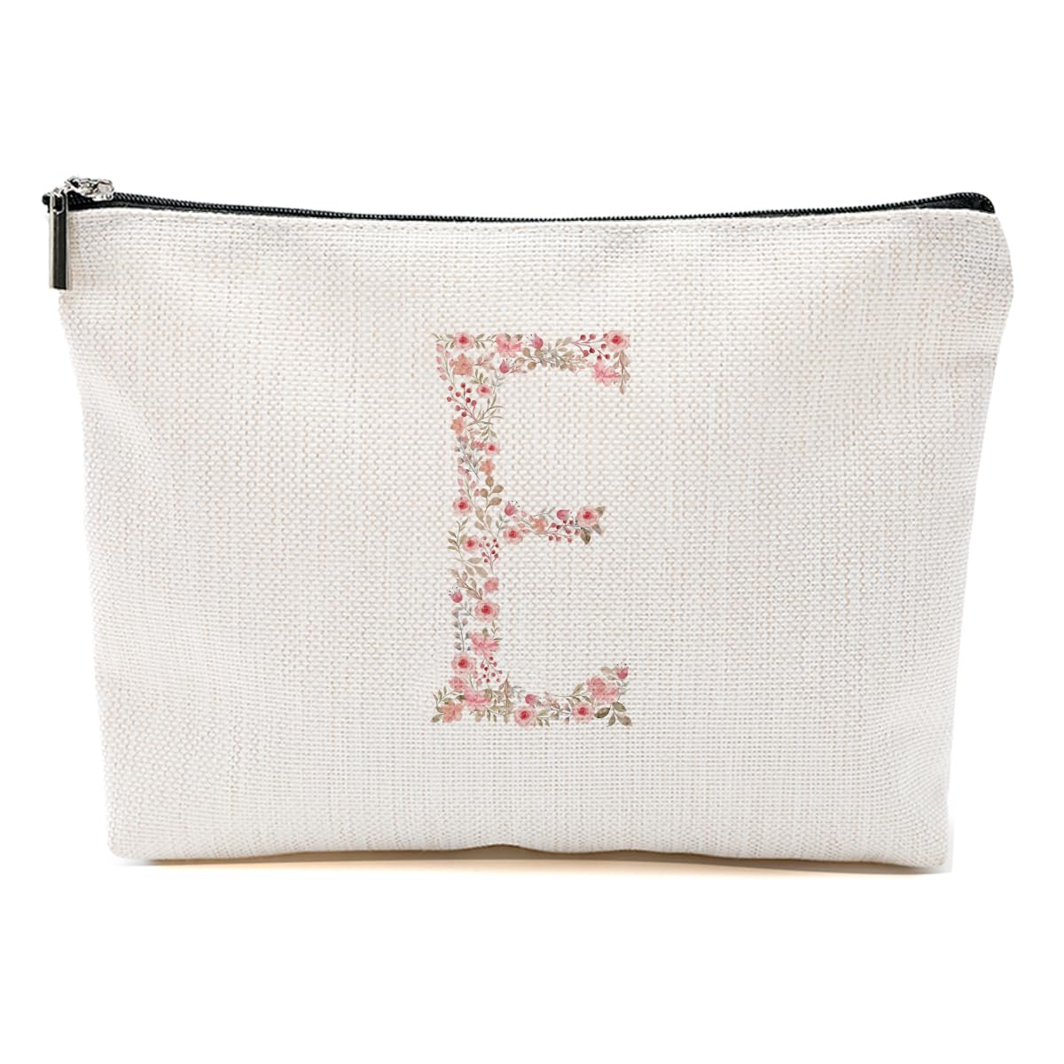 Initial Makeup Bag Floral E Personalized Cosmetic Bag Monogrammed Gifts for Women Girls Bride Daughter Monogram Zipper Pouch for Teacher Appreciation