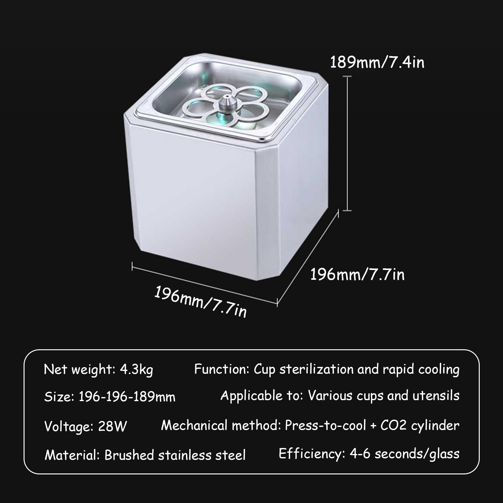 Glas Froster Chiller, Mini CO2 Glas Gefrierschrank für Wein, Cocktails & Bier, friert Gläser bis -45°C ein, LED-Neonlicht, ideal für Mixgetränke und Partys