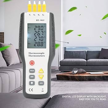 Amazon | 熱電対温度計4チャンネルKタイプHT-9815 LCDデジタル