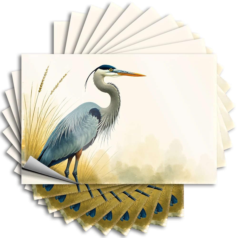 Fzfn Colour Vintage Home Decor Decal - New Things Helmet A Heron Stands Gracefully Among Tall Grasses(12X18cm)