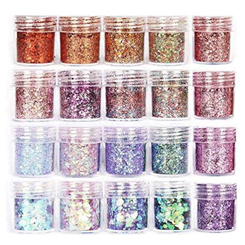 YUSHU 20 Flaschen Shining Filling Flash Glitter Pulver UV Epoxidharz Pigment Staub Maniküre DIY Finger Schönheit Nail…
