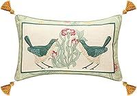 Vista 17 de patdrea Fundas de almohada de diseño floral vintage para sofá, fundas de almohada de lino marrón amarillo con patrón de pájaro y rosa, cojín