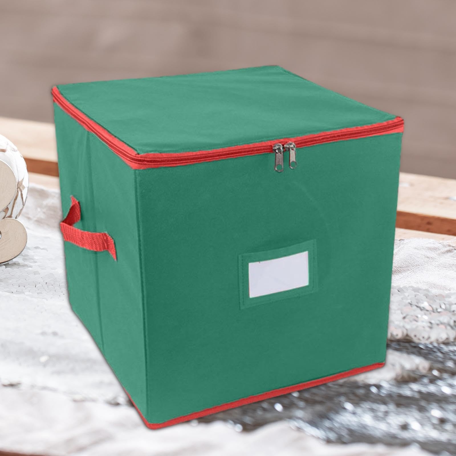 Aufbewahrungsbox für Weihnachtsschmuck, Weihnachtsaufbewahrungsbehälter mit 64 Fächern, 4 Lagen, Faltbar, mit Trennwänden, Grün