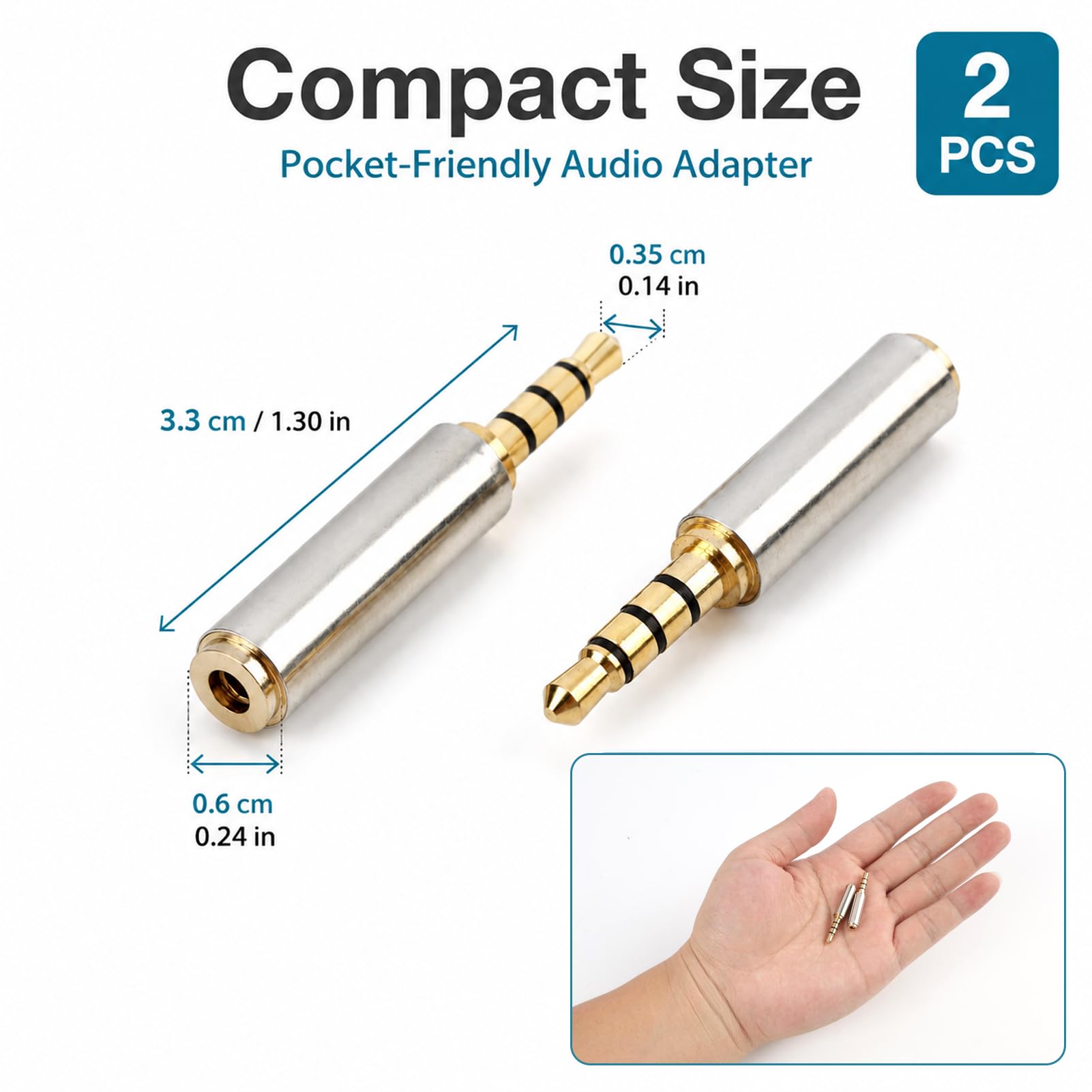 2 Stück Klinke Adapter, 3,5mm auf 2,5mm Adapter, Stecker Audioadapter, Gold überzogen, Vollmetall, Stereo-Kopfhörer mit MIC Unterstützung für Smartphones Tablets Computer MP3 Player Headset HiFi Sound