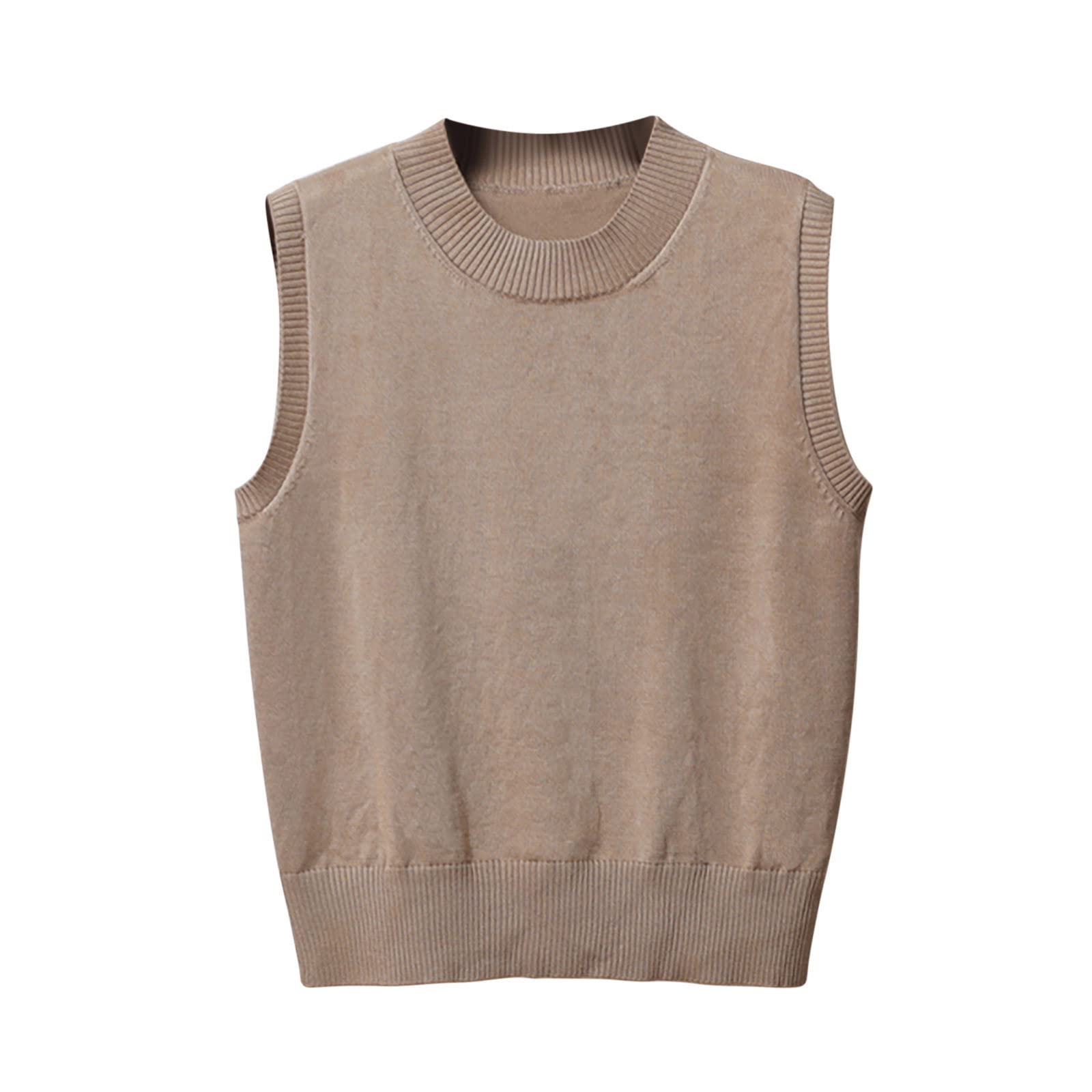 Women's Sweater Vest Classic Crewneck Knitted Pullover School Uniform Knitwear Tops Sleeveless Warm Comfy Tank Tops