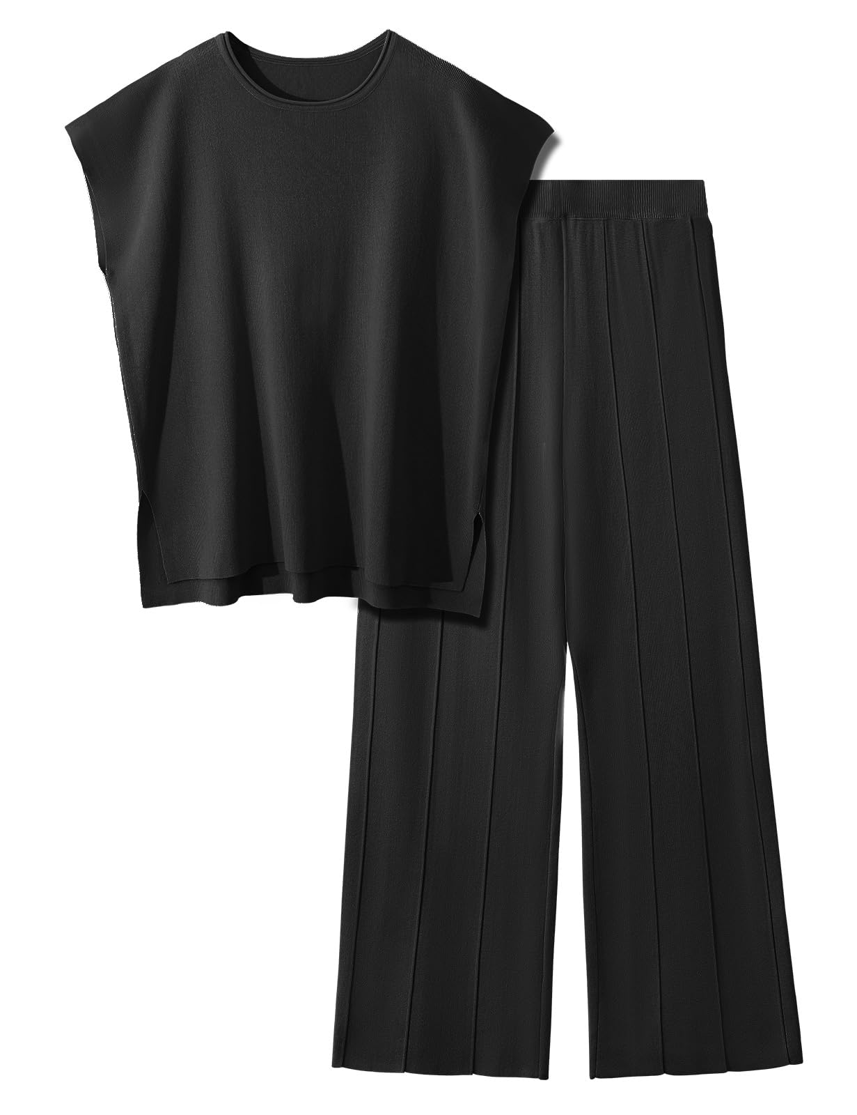 UMIPUBO Conjuntos Punto Mujer Verano 2 Piezas Casual Chandal Manga Corta Camiseta de Manga Corta Y Pantalones con Bolsillos Cómodo Pijama Moda Chándal Color Sólido Primavera