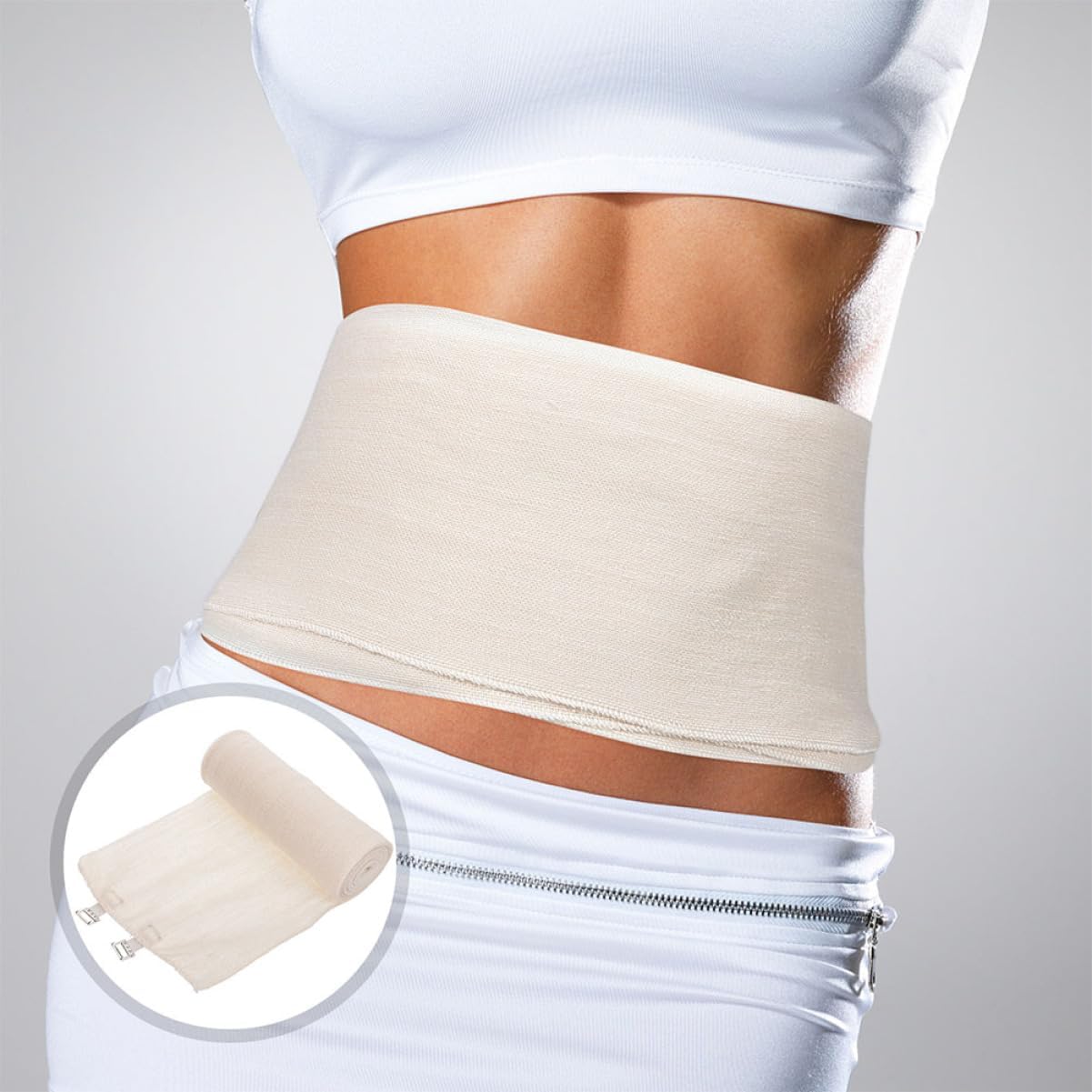 CALLARON 2Pcs Maternity Tape Waist Trainer Wrap for Women Cotton Compression Bandage for for Abdominal Chest Hip Shaping Beige