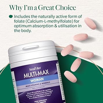 Nature's Best Multi, Max Multivitamin for Women, 120 Tablets | Vitamin C, Zinc, Iron and more, UK Made, 2 Months' Supply