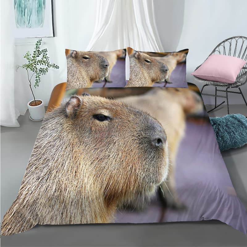 Housse de couette 240x260 capibara violet en microfibre de lit douce avec 2 taies d'oreiller