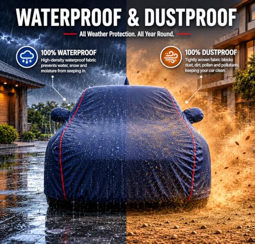Image of Compatible with XUV 3XO EV Models 100% Waterproof Car Cover for All Weather Protection Mirror & Inner Cotton Triple Stitched Cover, Adjustable Belt Bottom Elastic (Navy Blue)