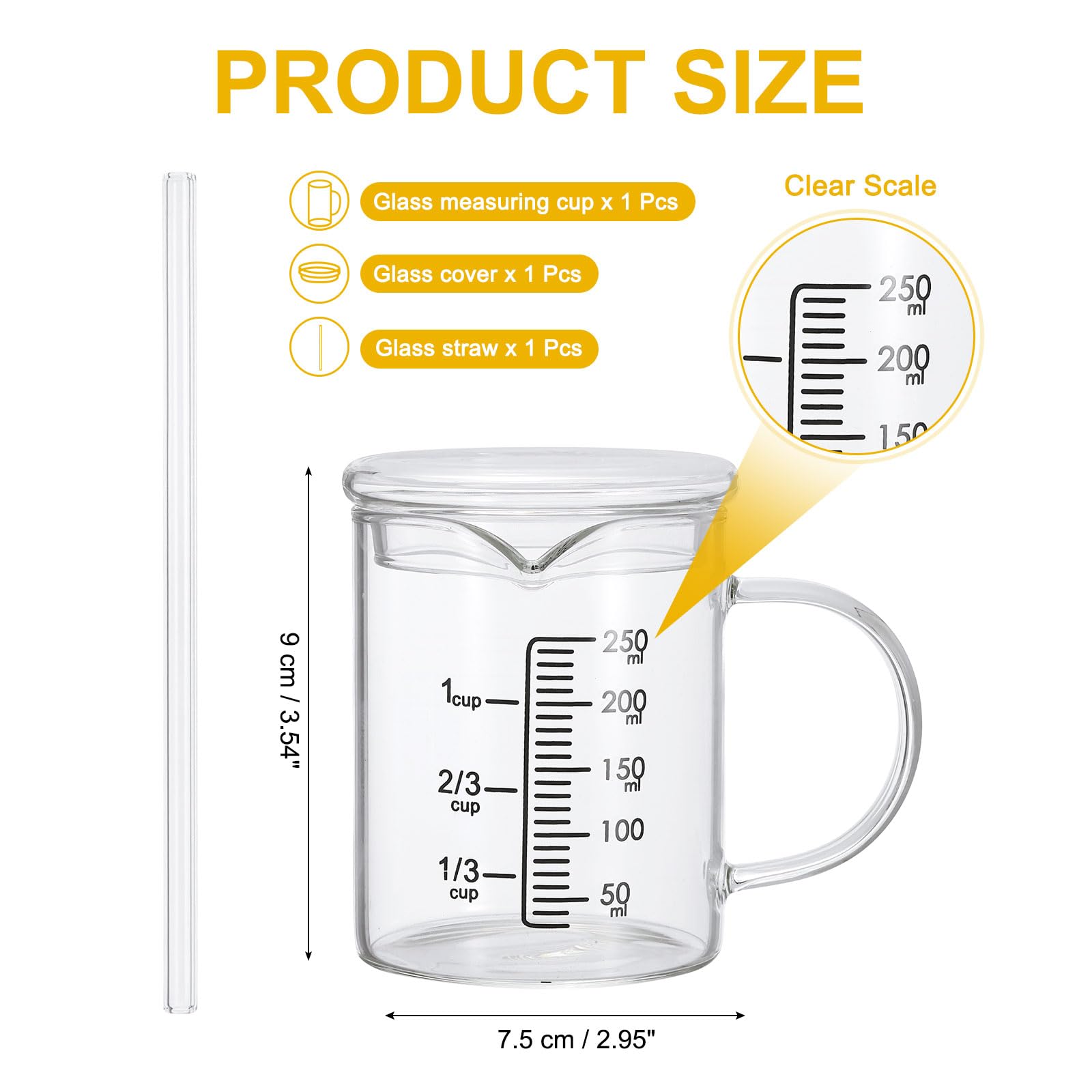 PATIKIL Bicchiere Dosatore In Vetro Da 250ml Becher In Vetro Borosilicato