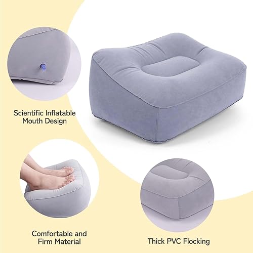 Miniatura 4 de Almohada inflable para descanso de pies, cojín para reposapiés Tavel, suave almohada de pie flocado para avión, automóviles, oficina, hogar