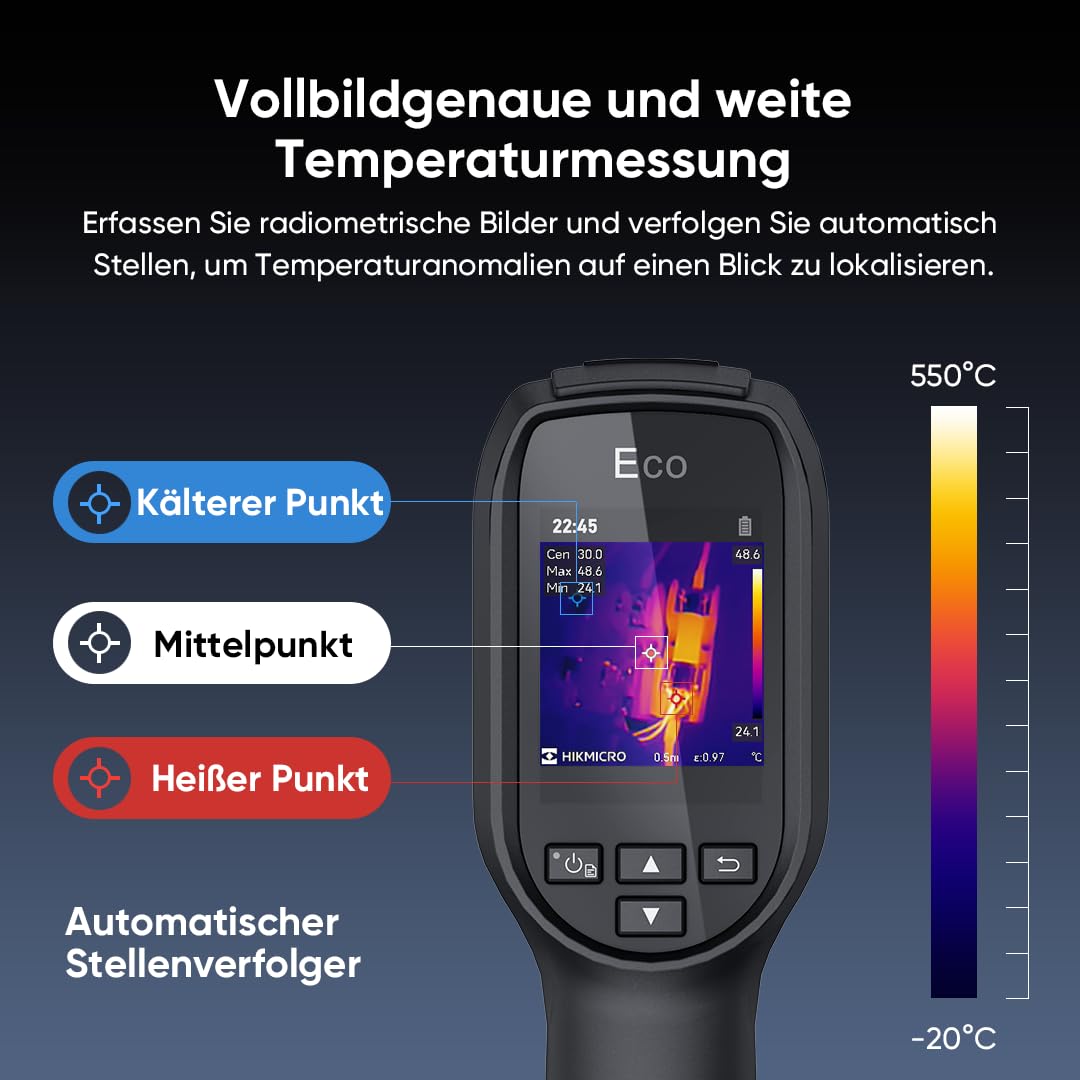 HIKMICRO Wärmebildkamera SuperIR 240 x 240 IR-Auflösung/9.216 Pixel 25 Hz Bildwiederholrate, -20°C bis 550°C Infrarot-Thermometer, ECO Kompakte handheld Thermokamera mit Laserpointer
