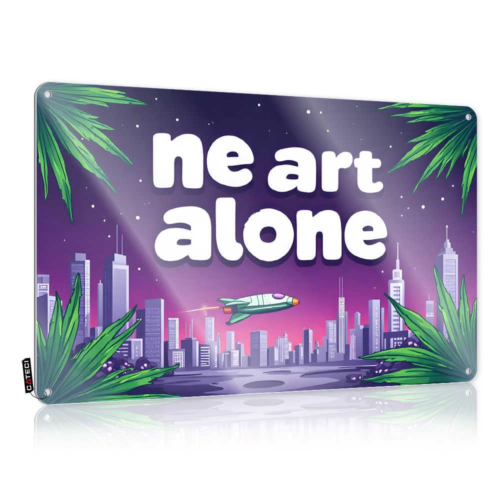Fzfn Colour Grunge Decor Decoration | Neon Lights, Palm Trees, And A Futuristic Spaceship Americana Decorative Wall Art Ready To Hang For Restaurant(30X40cm)