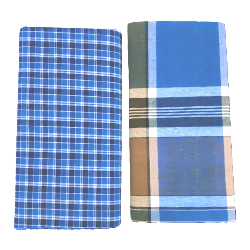 100% Pure Cotton Multicolor Premium Modern Lungies for Men (Size 2.25 Meters) Pack of 2 pcs. (BROWN/BLUEMINICK)-picture-23