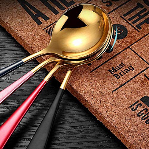 Spoons, 18/10 Stainless Steel Round Head Spoons, Modern and Fashionable Thick Short handle 304 Stainless Steel Korean Spoon, Used for Soup, Grain, Dessert, Fruits, Milk Tea, Coffee, Set of 4