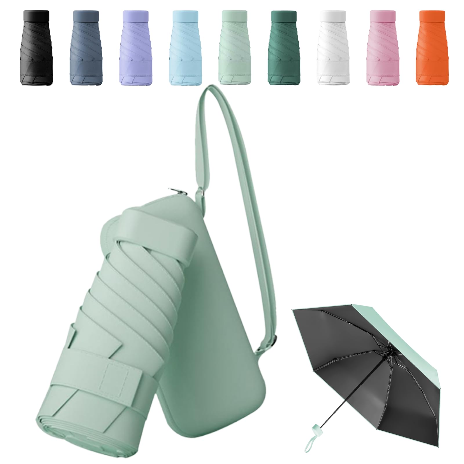 Parasol, mini parasol, parasol kieszonkowy, kompaktowy parasol, mini składany parasol podróżny, parasol UV, z uchwytem na karty, z linką